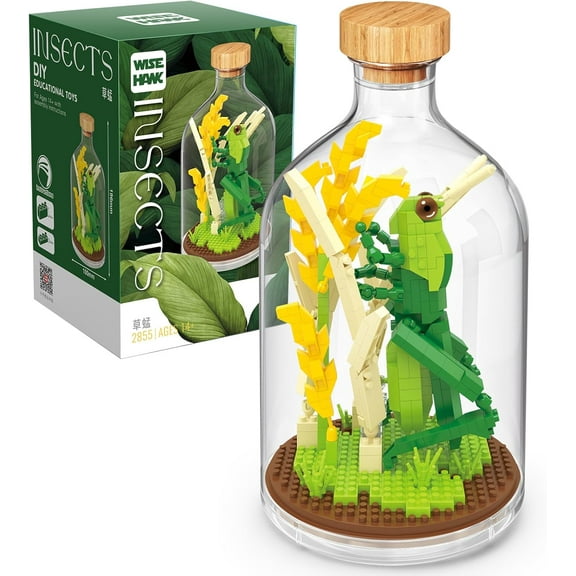 Mini Insect Collection Friend Set,Adult Animal Toy Building Set,Party Favors Gift for Kids,Office Home Decor Bugs Building Block Kits,New Year Easter Birthday Gift for Boys Girls(Grasshopper)