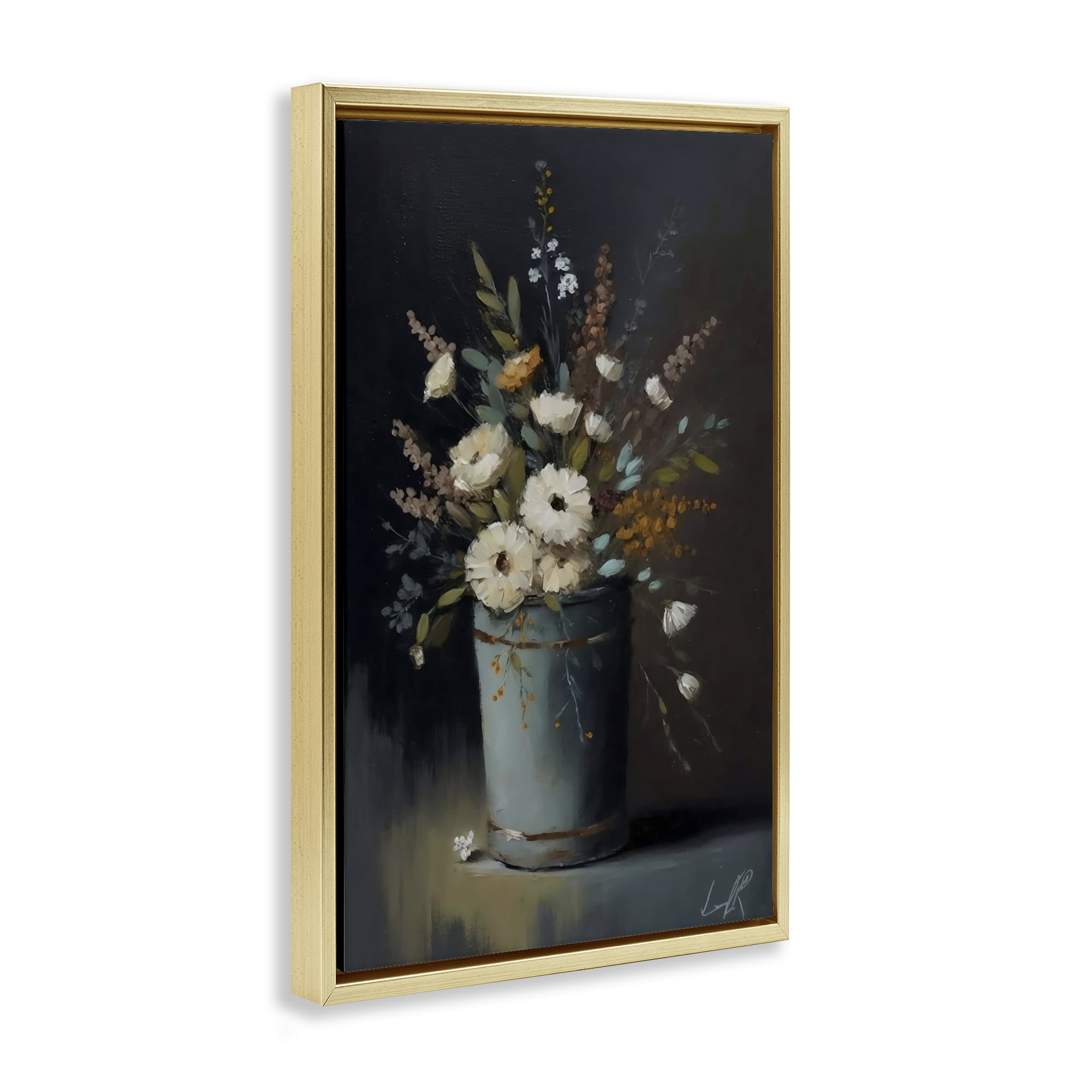 Stupell Industries Rustic Floral Bouquet Bucket Gold Framed Floater Canvas Wall Art, design by Creative Studio