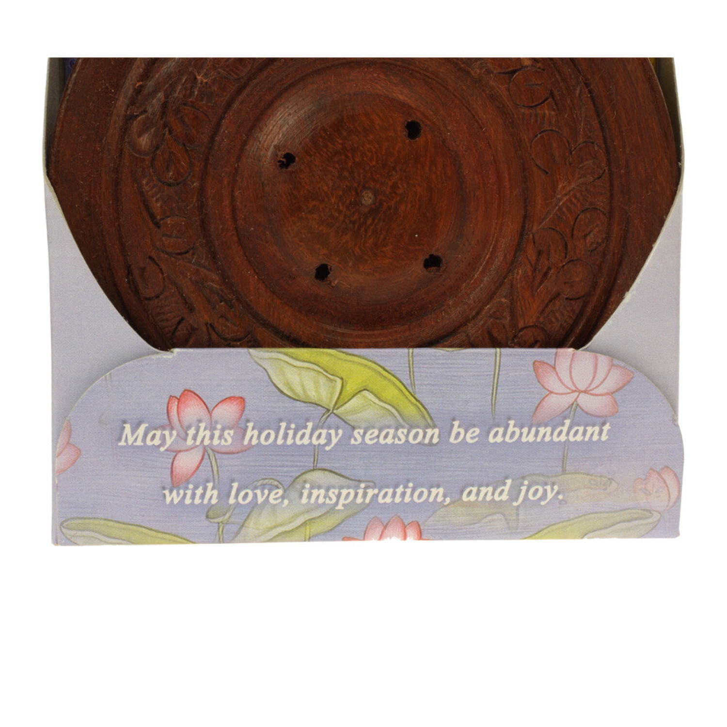 Incense Gift Set - Wood Round Burner + 3 Meditation Incense Sticks Packs  Holiday Greeting