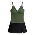thumbnail image 5 of Push Up Tankini Swimsuits for Women 2 Piece V-Neck Tankini Swimwear Top with Swim Skirts Color Blocked String Bathing Suits, 5 of 9