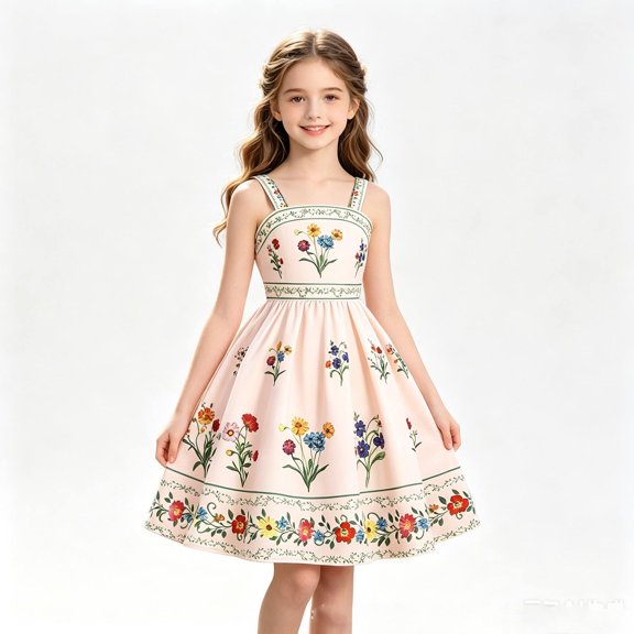 WhouRiu Girls Summer Backless Cami Dress Casual Floral Printed Sleeveless A Line Dresses Kids Comfortable Party Sundress,9 Years