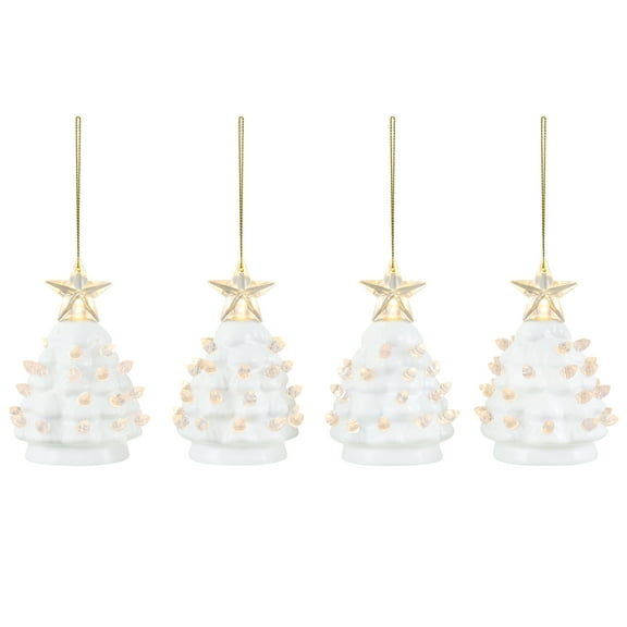 Mr. Christmas 4 in. Set of 4 Nostalgic Ceramic Tree Ornaments - White with Clear Bulbs