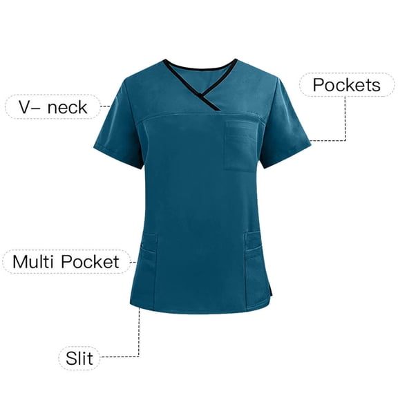 DJDLJWCJ Women Scrub Tops V-Neck Short Sleeve Caregiver Tops with Pocket Comfy Plus Size Doctor Workwear Navy XL