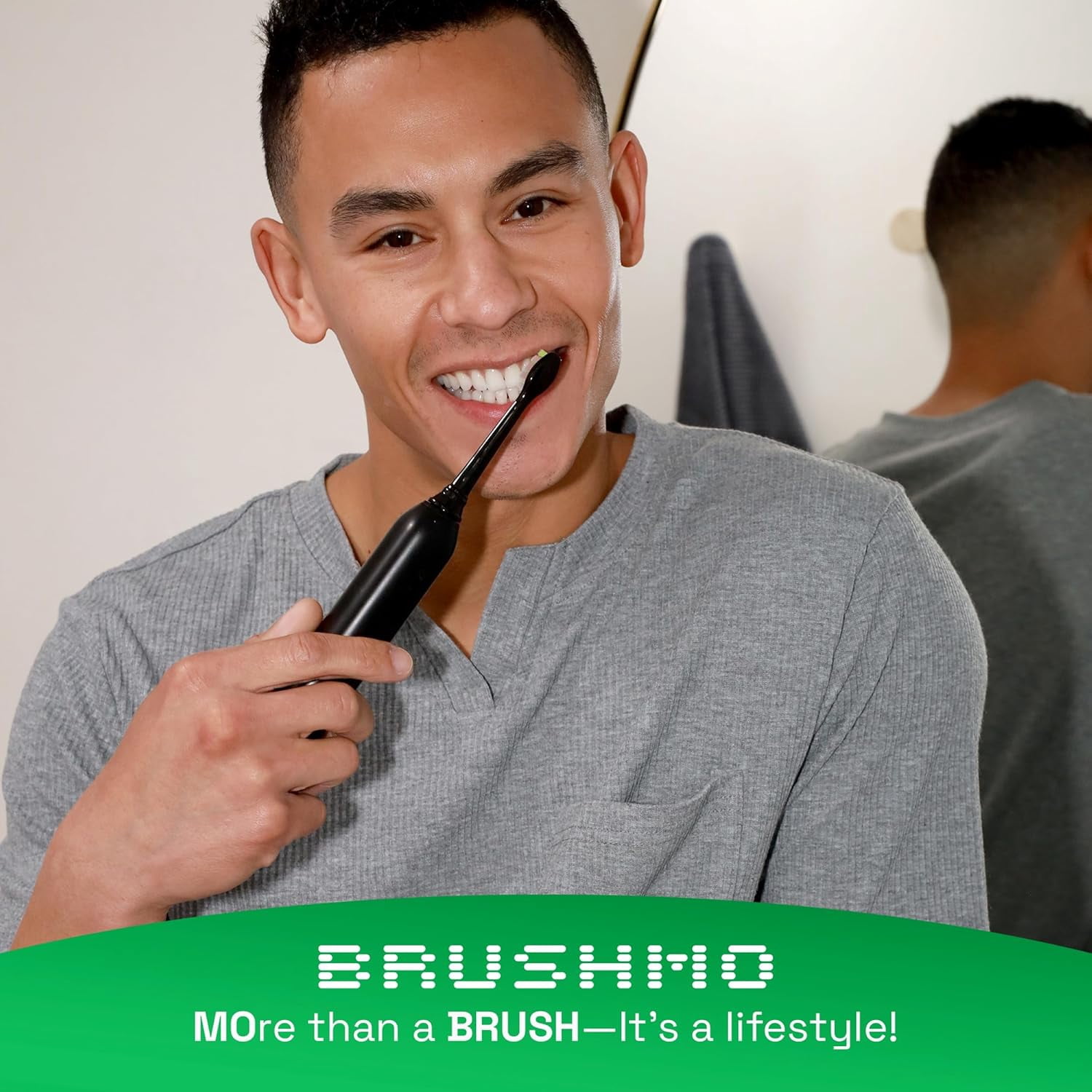 Brushmo Super Sonic Rechargeable Toothbrush, 5 Brushing Modes, Includes 4 Brush Heads, 2-min Timer, 30-Day Battery, Charging Base, Midnight Black
