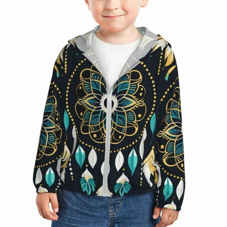 

Gaeub Boho Dreamcatcher Print Athletic Sun Protection Hoodie for Kids Long Sleeve Outdoor UV Shirt Running Fishing Top for Boys Girls-4 Years