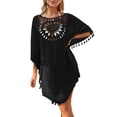 thumbnail image 1 of xiaxaixu Robe Courte d'Été pour Femmes, Motif Crochet Uni Chauve-Souris Manches Courtes Col Rond à Franges Ample, 1 of 9