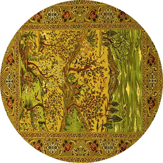 Ahgly Company Indoor Round Animal Yellow Traditional Area Rugs, 4' Round