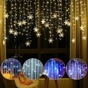 Ciaoed 96 LED Snowflake Fairy String Curtain Window Light LED Starry Christmas String Lights for Christmas Wedding Party Decor (Warm Light)