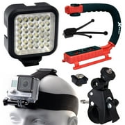 Opteka xGrip Stabilizing Action Grip Handle Handheld Holder (Red), LED Light, Head Strap, Bike Bicycle Handlebar Seatpost Mount, Dust Removal Cleaning Kit for GoPro Hero4 Hero3+ Hero3 Camera