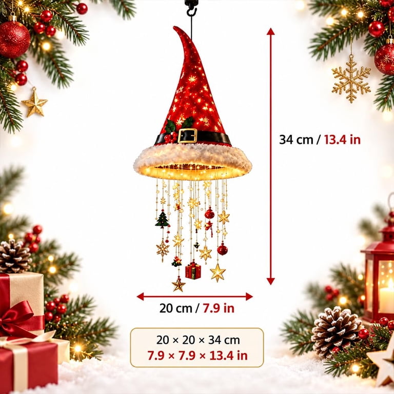 Lighted Santa Hat Hanging Chandelier, Plush Red Holiday Light with ...