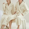 thumbnail image 5 of Htigea Womens Plush Hooded Robe Warm Flannel Shower Bathrobe Soft Comfy Home Loungewear Warm Winter Nightgown Sleepwear Beige,XXL, 5 of 6