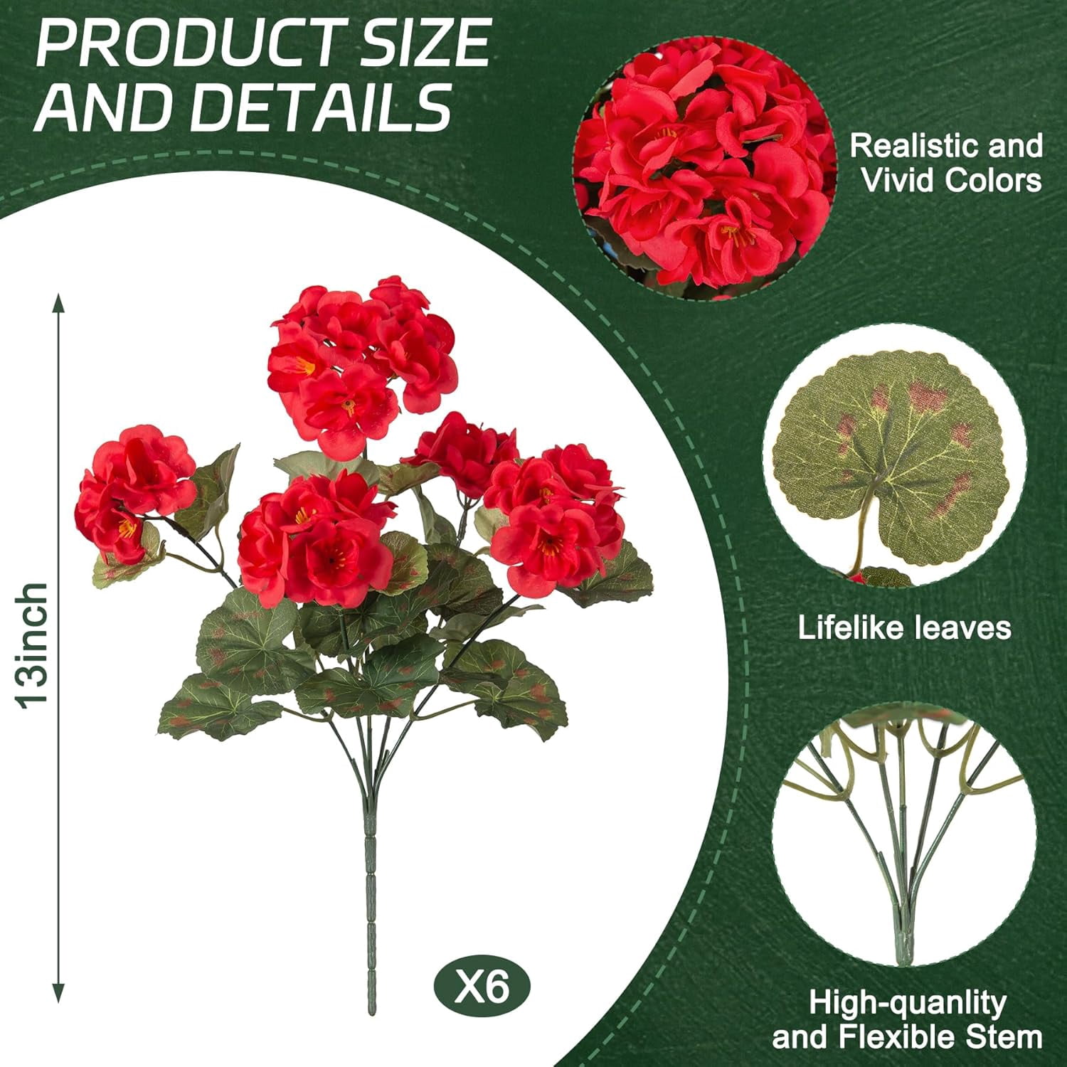 Shboto Artificial Geranium Flowers for Outdoors Decoration, Fake Silk Geraniums Flower UV Resistant Look Real Faux Plants for Spring Garden Porch Planter Patio Balcony Yard Table Centerpieces Decor