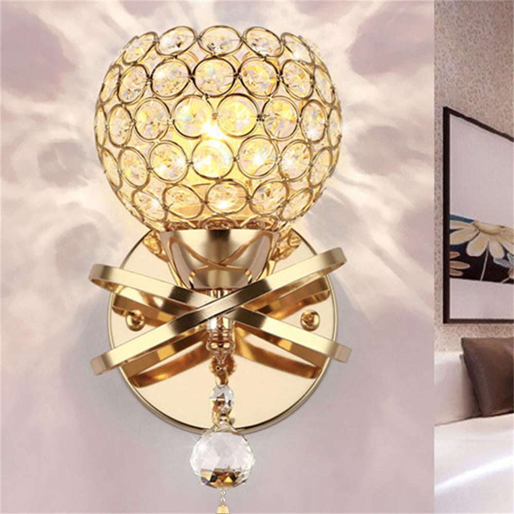 E27 Bulb Crystal Metal Shade Bedroom Sconce Wall Lamp Bedside Lighting Fixtures 
