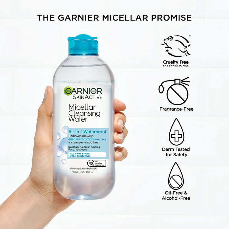 Pointer Avl scrapbog Garnier SkinActive Micellar Cleansing Water All in 1 Removes Waterproof  Makeup, 13.5 fl oz - Walmart.com