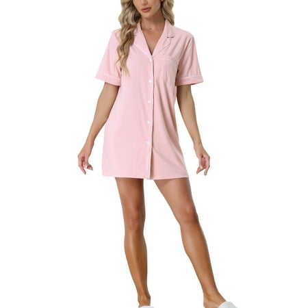 

cheibear Women s Summer Short Sleeves Button Down Sleepshirt