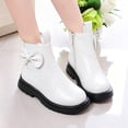 thumbnail image 7 of Girls Ankle Boots Bow Decor Side Zipper Booties Kids Trendy Simple Comfy Chunky Heel Non-Slip Shoes for School Wear White 11.5 Little Kids, 7 of 7