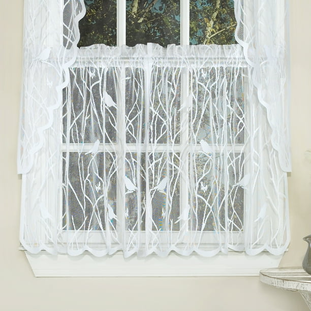 Knit Lace Song Bird Kitchen Window Curtain 24", 36" Tier Pair, 36" Swag