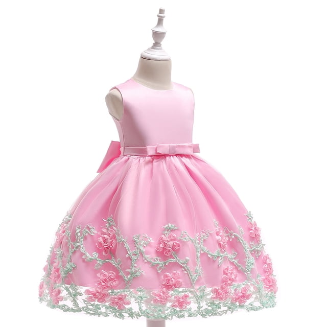 LEEy-world Robe Princesse Sans Manches à Volants en Tulle Imprimé pour Filles, Printemps Été, Rose
