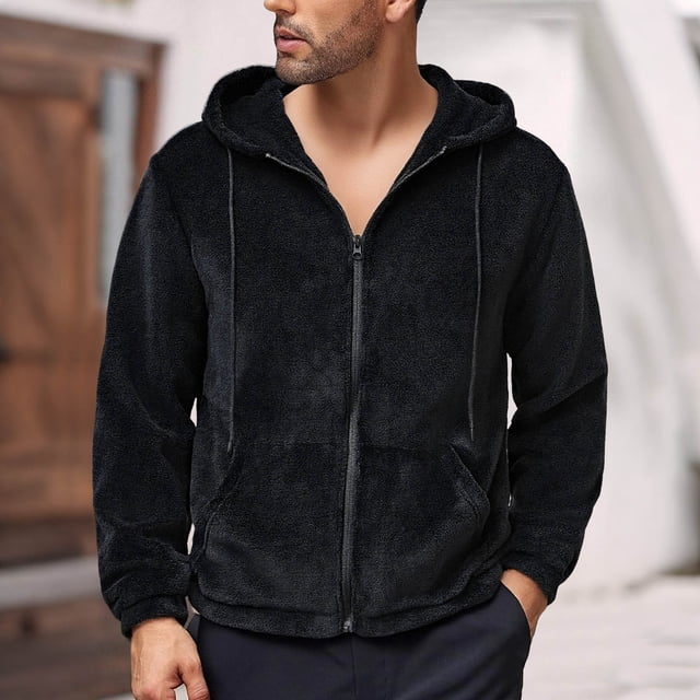 pstuiky camisetas de manga larga para hombre, Chaqueta tipo cárdigan de polar con cremallera y capucha de manga larga para hombre camisetas de hombre xxl