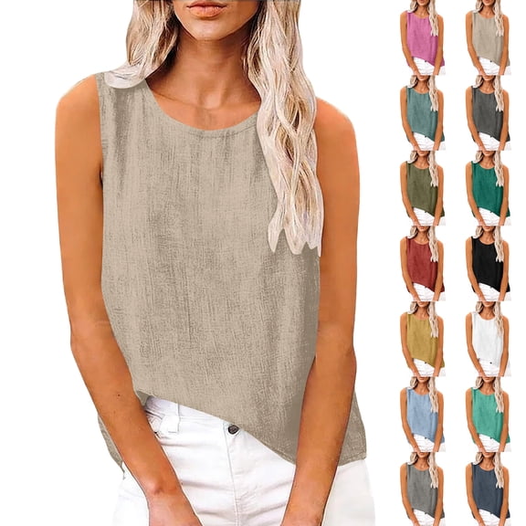 Dressy Tank Tops for Women Cotton Linen Gauze Shirts Sleeveless Summer Tunic Tops Loose Fit Lightweight Blouses Navy M