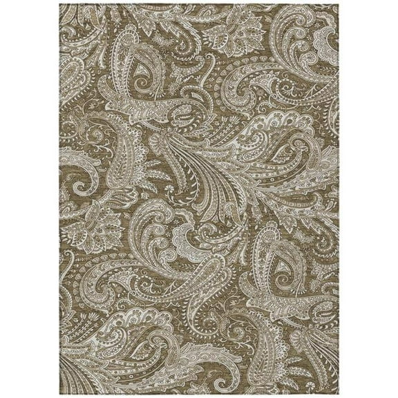 HomeRoots 580163 8 x 10 ft. Paisley Washable Indoor & Outdoor Rectangle Area Rug, Chocolate, Beige & Ivory