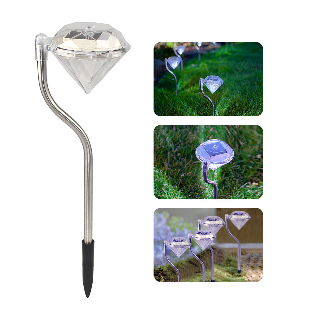 6 Pack Colour Changing Stainless Steel Diamond LED Solar Lights Stake Lanterns 