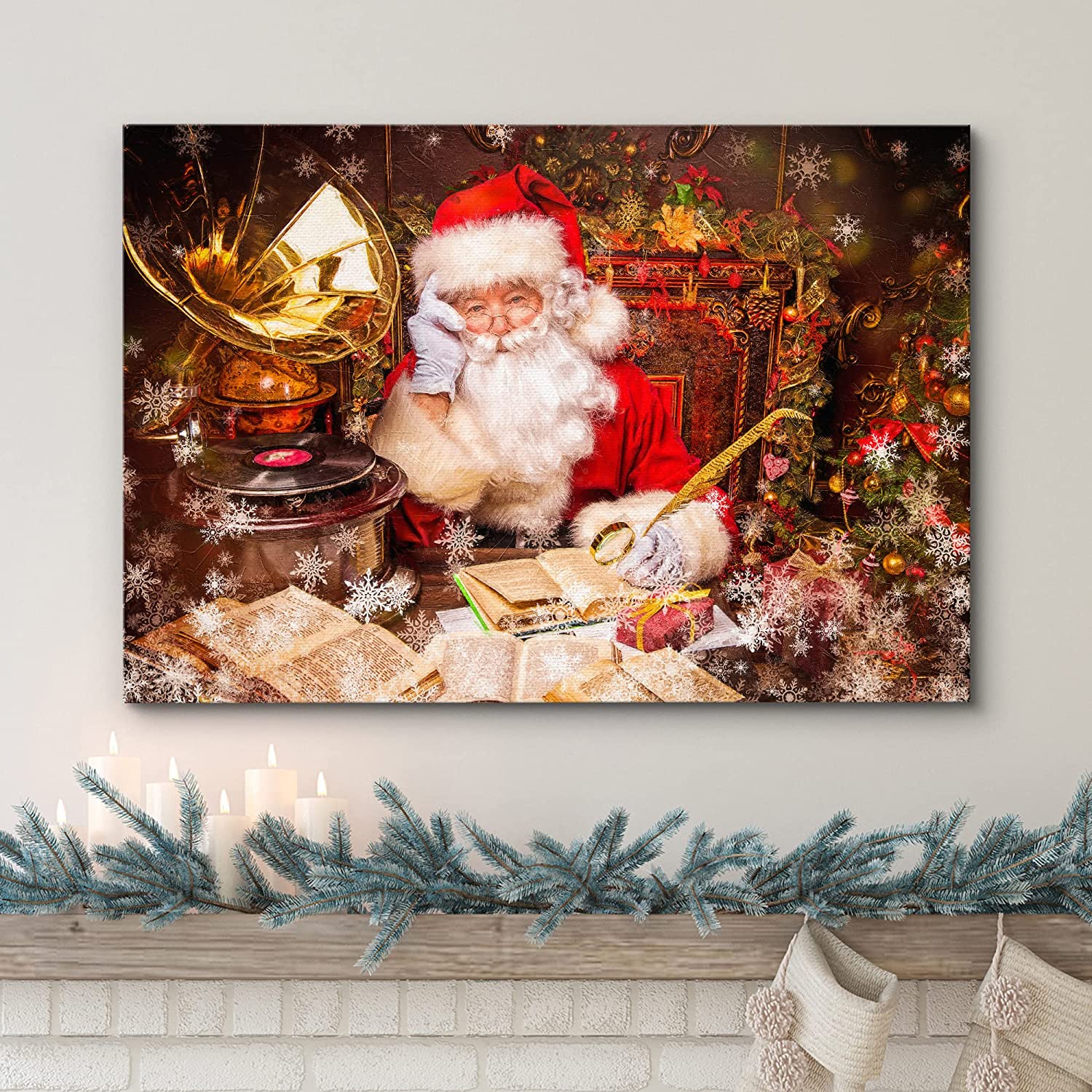 wall26 Canvas Print Wall Art Christmas Santa Claus Writing List  Celebrations  Holidays Decorative Illustrations Modern Art Scenic  Multicolor Warm for Living Room, Bedroom, Office 32