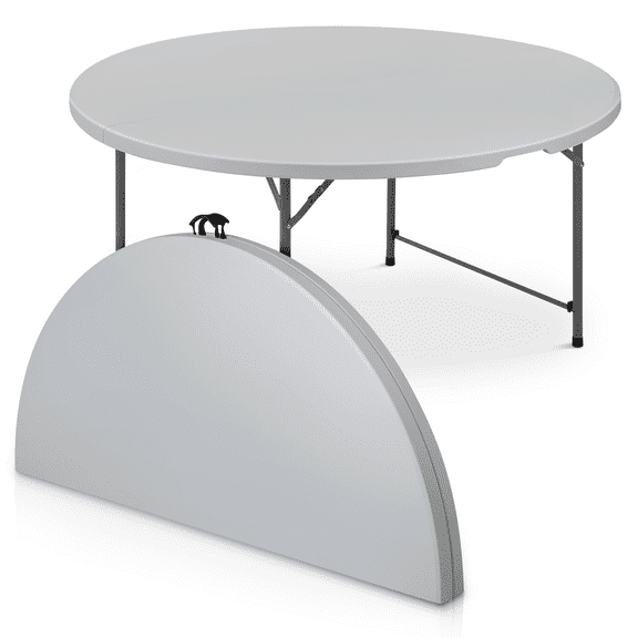 Magshion 5Ft Round Bi-Fold Plastic Table, Metal Frame Indoor Outdoor 60 Inch Folding Desk for Kitchen Party Wedding, Gray, 60 in , 60 in