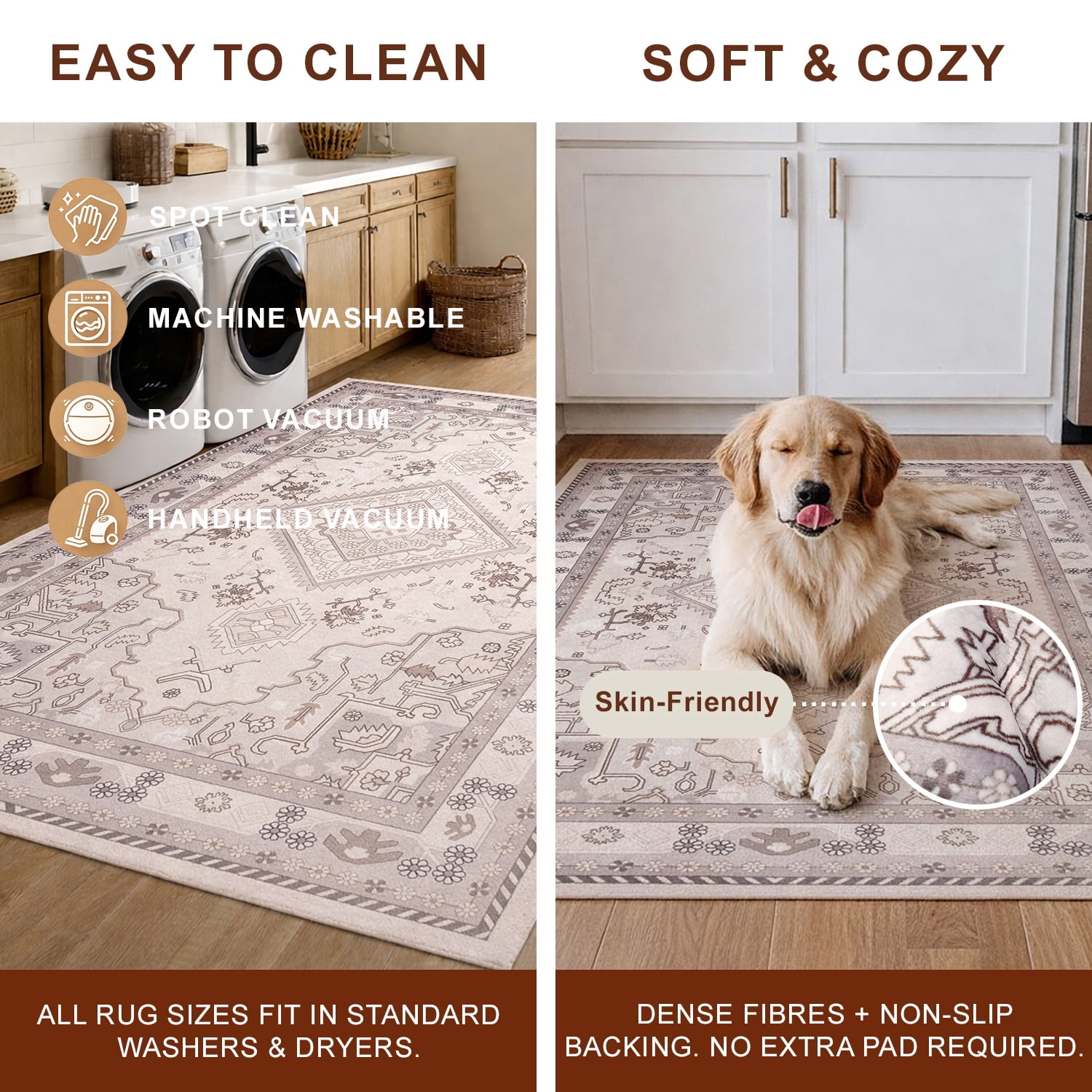 ECARPET Oriana Machine Washable Traditional Area Rug for Living Room, Bedroom, Dining Room, Entrance, Hallway and More