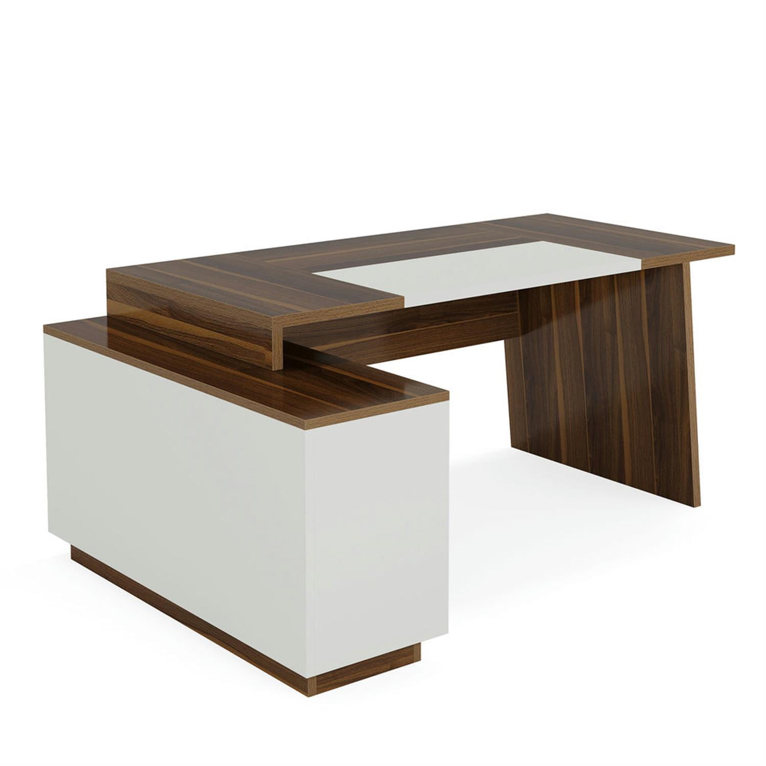 Demi Bonn Modern L Shaped Gaming Computer Desk, 70" Corner Executive Desk with Storage Cabinet for Home Office, Brown