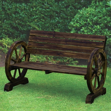 Patio Garden Wooden Wagon Wheel Bench Rustic Wood Design Outdoor Patio Garden Wooden Wagon Wheel Bench Rustic Wood Design Outdoor Furniture Decor