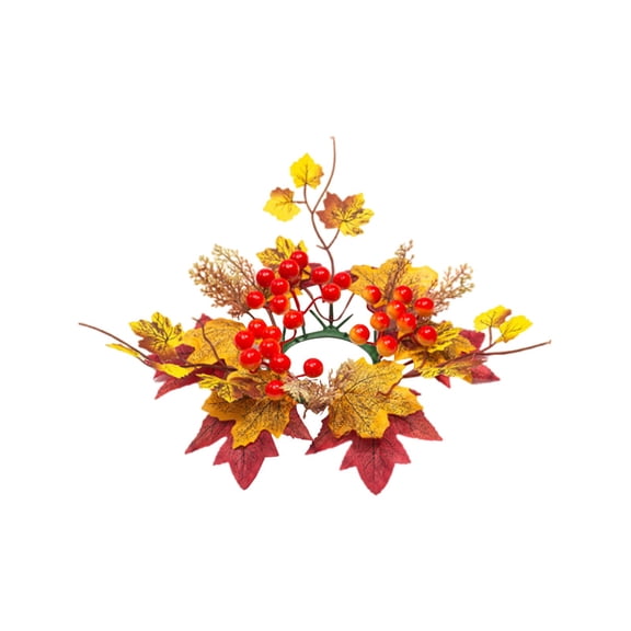 11.8 in Artificial Fall Maple Candle Ring Wreath, Style A, Halloween Table Decor