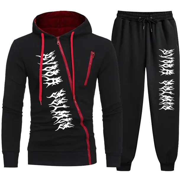 Chándal de otoño e invierno para hombre, conjunto de 2 piezas con capucha y cremallera informal, ropa deportiva para exteriores y jogging