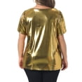 thumbnail image 4 of DARING DIVA Women's Plus Metallic Tops Crew Neck Short Sleeve Party Blouses 3X Gold, 4 of 6