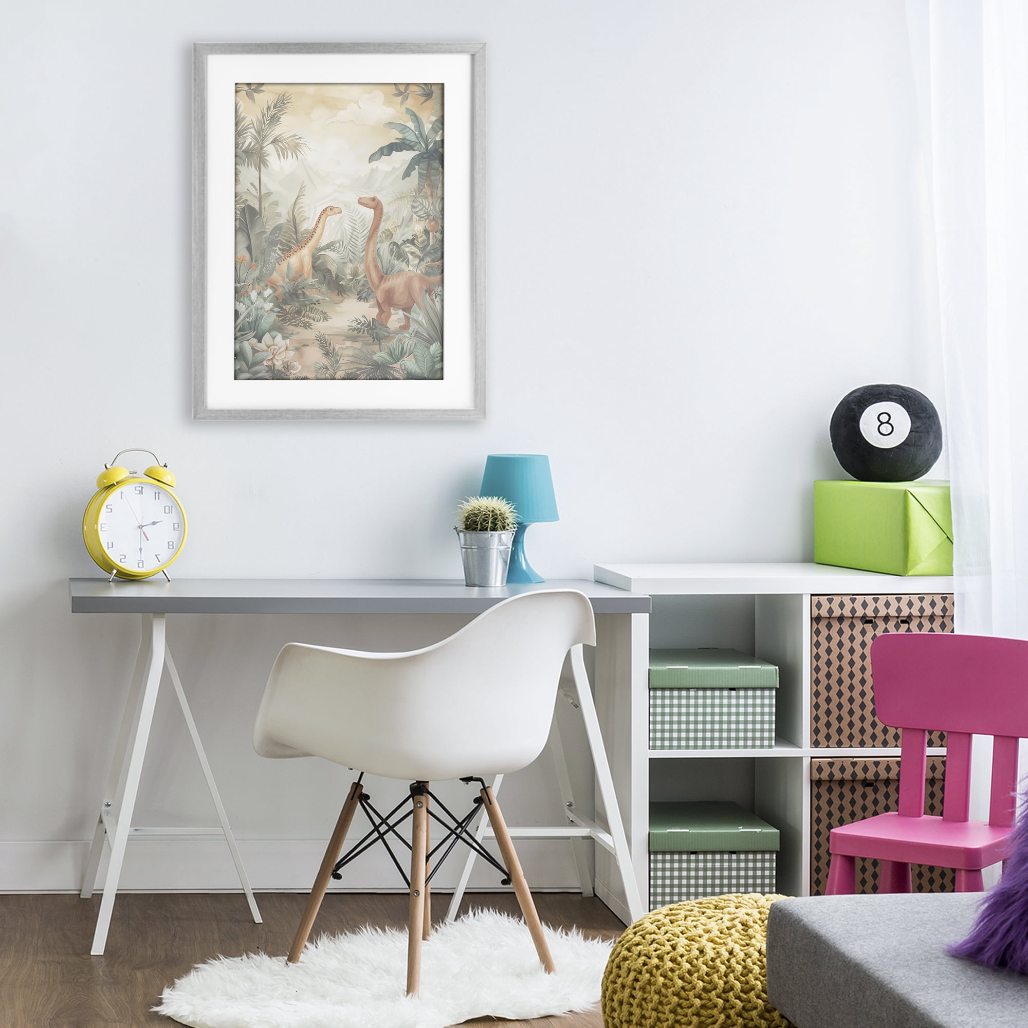 Stupell Industries Muted Dinosaurs in Jungle Gray Framed Print Under Glass, design by Ray Powers