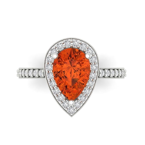 Halo Engagement Ring for Women - 2.36ct Simulated Red Diamond in 18K White Gold Promise Ring