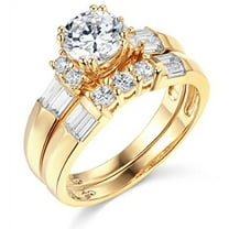 2.75 Ct Round Cut Real 14K Yellow Gold Engagement Wedding Ring Set Matching Band