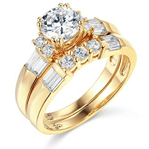 2.75 Ct Round Cut Real 14K Yellow Gold Engagement Wedding Ring Set Matching Band