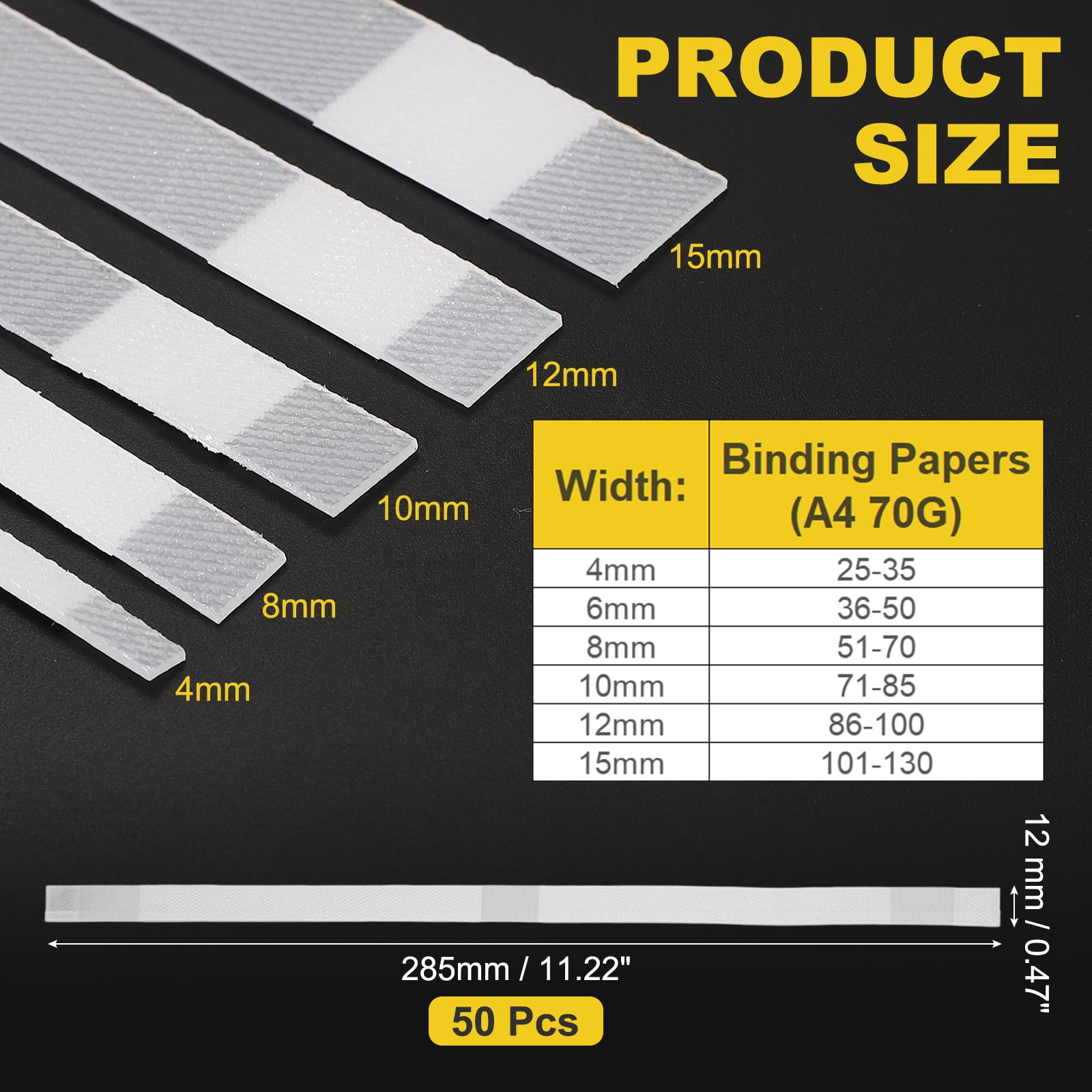 12x285mm Thermal Binding Strips, 50PCS Glue Strips Tape Hot Melt Adhesive with Mesh Backing for Book Binding Repair Albums Pictures Files Crafts A4 Letter Size, White