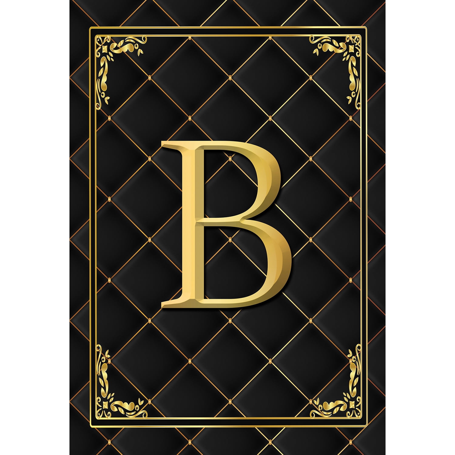 America Forever Monogram B House Flag, 28 x 40 inch Double Sided, Black Gold Quilted Design, Decorative Letter B Flag, Elegant Monogrammed Banner, Personalized Initial Outdoor Decor, Yard Flag