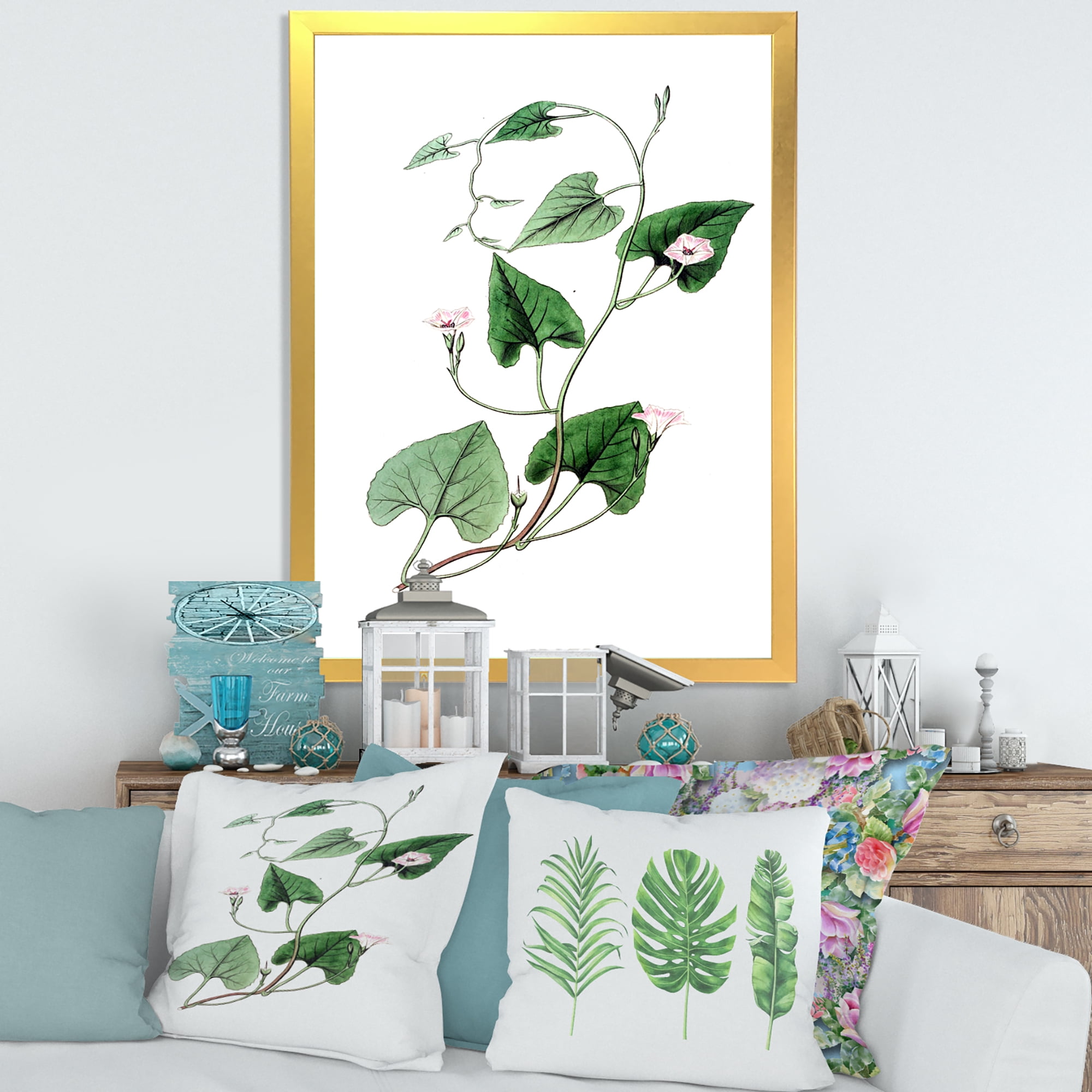 Designart 'Ancient Green Leaves Plants IX' Traditional Framed Art Print