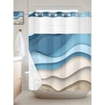 thumbnail image 3 of No Hook Shower Curtain Set with Snap in Liner, Abstract Water Ripple Ocean Art Waterproof Bathroom Curtain with See Through Top Window, Blue Khaki Gradient Stripe Double Shower Curtains for Bathtub, 3 of 9
