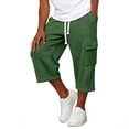 thumbnail image 4 of BiZtdJrK Mens Capri Sweatpants with Pockets Drawstring Elastic Waist Straight Leg Cargo Capris Loose Fit Comfy Solid Color Summer Pants Army Green M, 4 of 7
