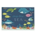 thumbnail image 1 of Cartoon Cutting Board, Underwater Graphic Algaes Coral Reefs Turtles Fishes the Life Aquatic, Decorative Tempered Glass Cutting and Serving Board, Large Size, Multicolor, by Ambesonne, 1 of 1