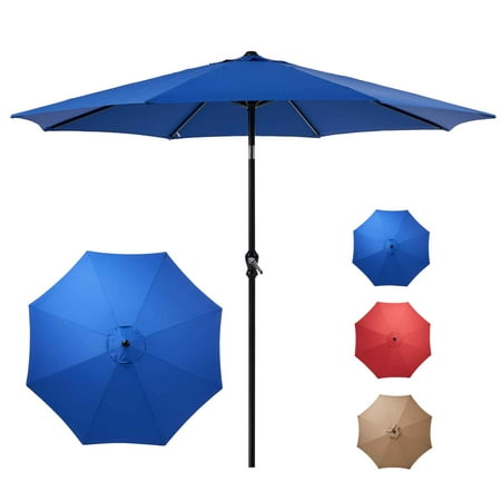 edx 9-FT Outdoor Patio Umbrella with Push Button Tilt and Crank  Patio Table Market Umbrella with 8 Sturdy Ribs UV Protection Waterproof for Garden  Deck  Backyard  Pool  Blue