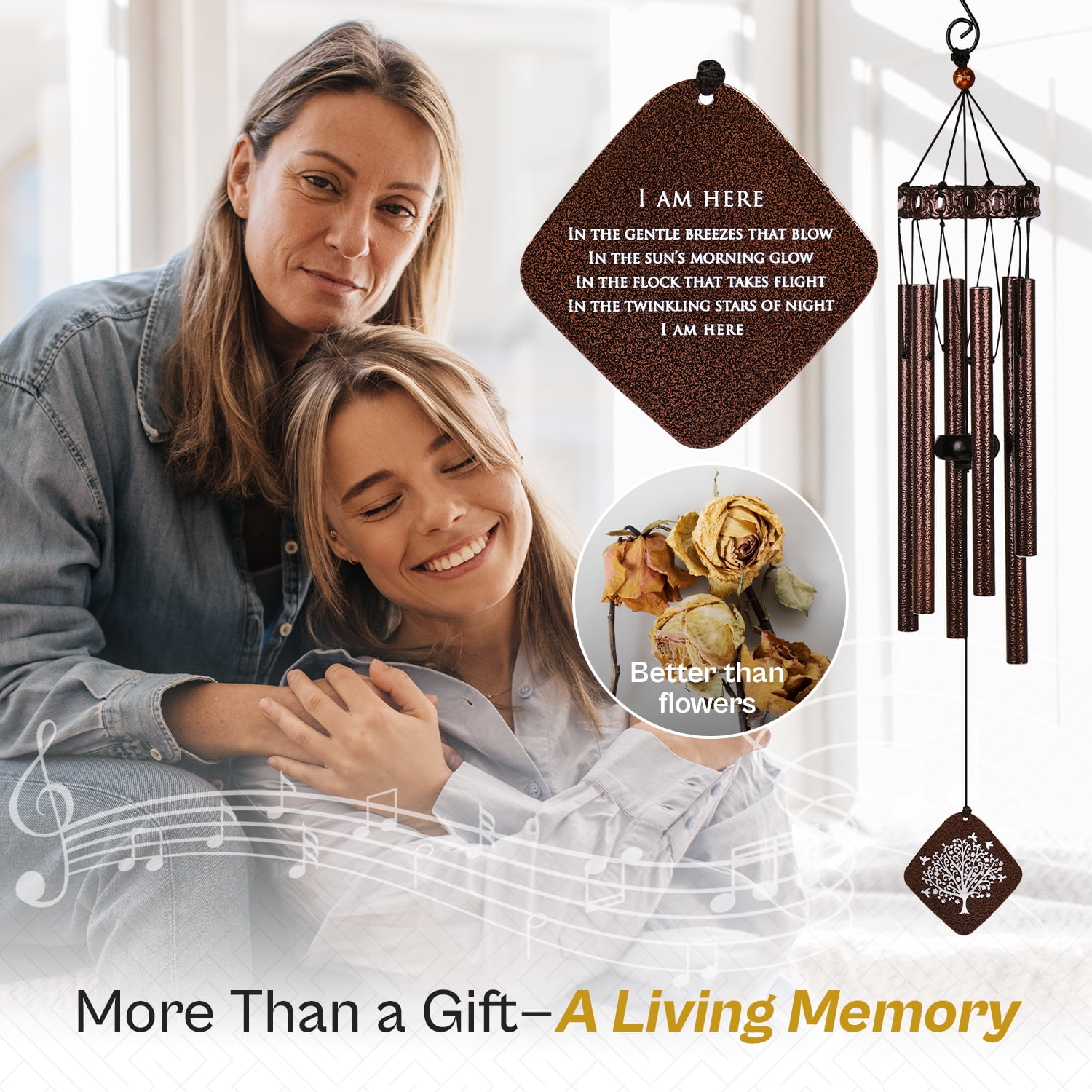 Solsken Home 29 Inch Bronze Aluminum Sympathy Wind Chimes, Gentle Relaxing Tones