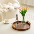 thumbnail image 2 of MODE HOME Modern Round Tray Set of 2, Crocodile Leather Decorative Trays with Polished Gold Handles for Coffee Table, Ottoman & Home Decor - Brown, 2 of 7
