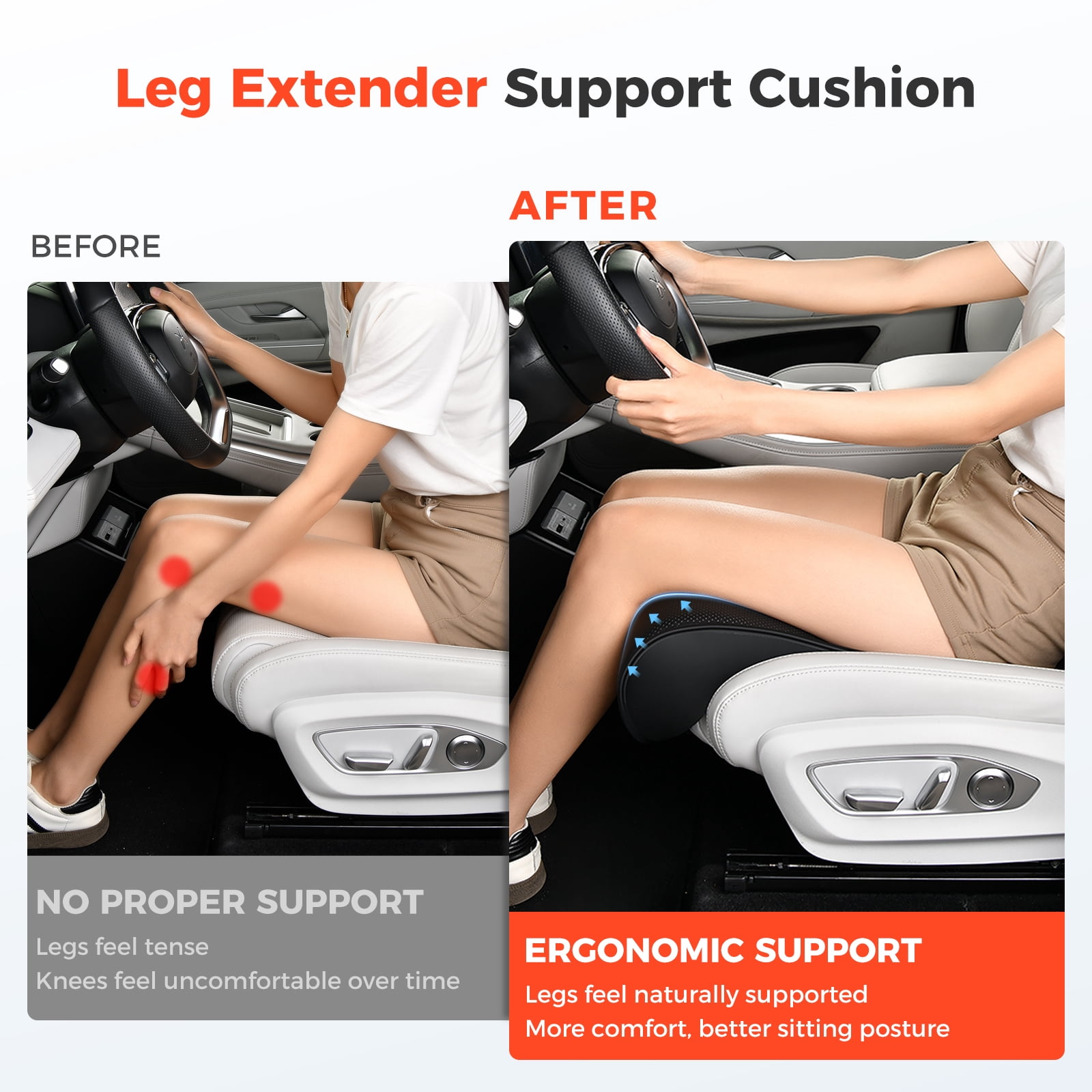 Coverado Car Seat Leg Extender for Car Seats&Office Chairs, Ergonomic Support Cushion for Multi-Scene Use, Universal Leg Support Cushion, Black