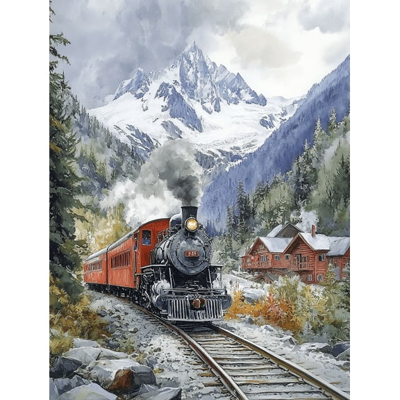 Mountain Train Steam Locomotive Canvas Print/Wall Art, Perfect for Living Room,Study, and Hotel Decoration
