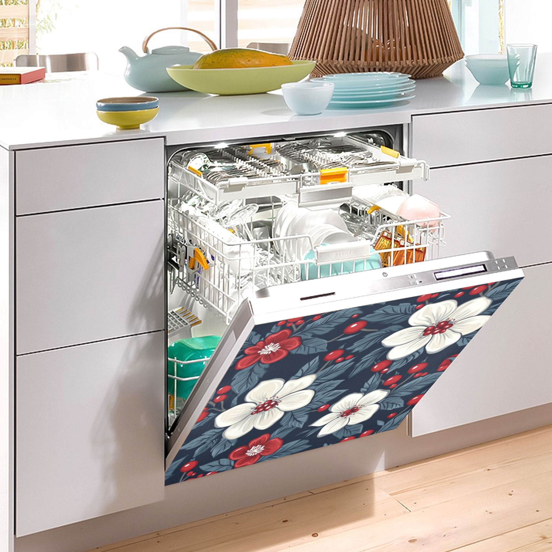 Dishwasher Magnetic Sticker 23x26 Inch Refrigerator Magnetic Sticker Washing Machine Magnetic Sticker Kitchen Panel Magnetic Sticker Home Decor Large White Flower